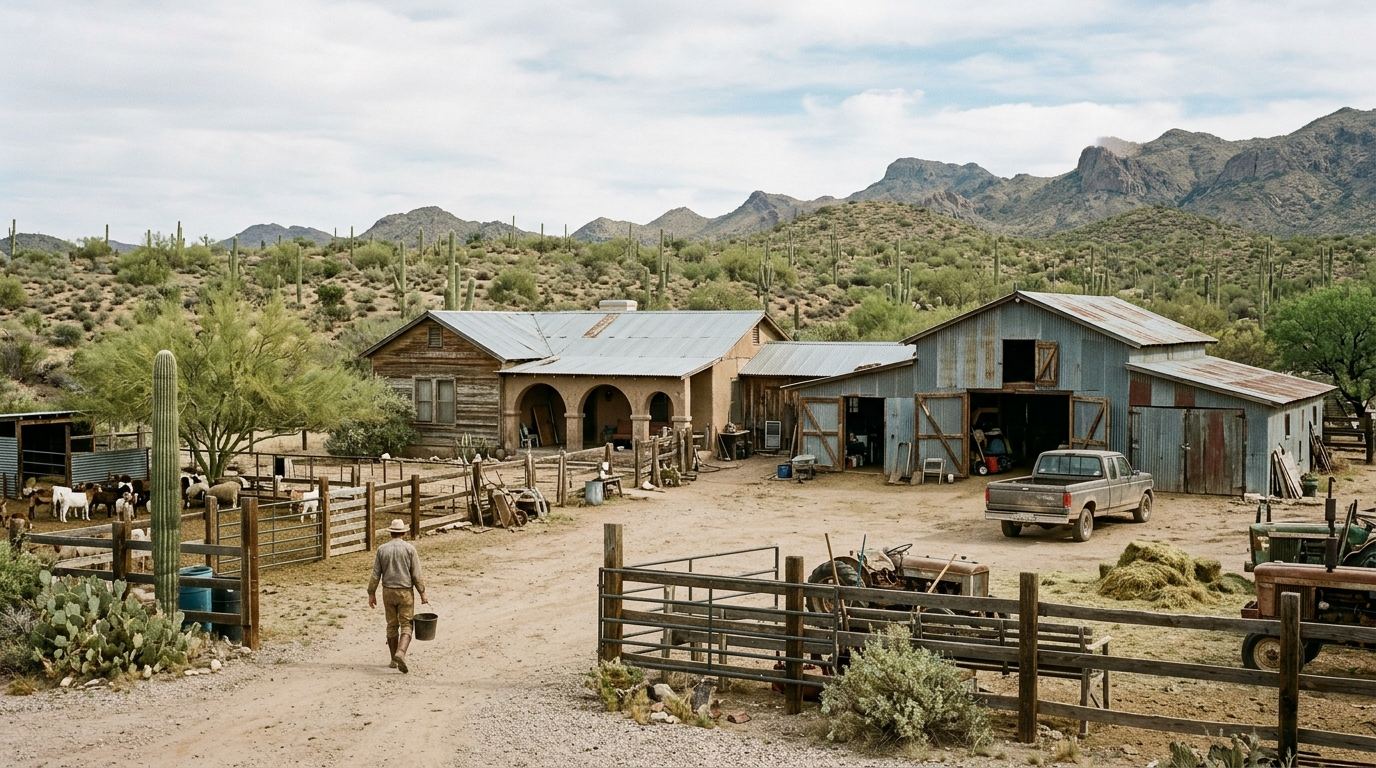Remote farming property with outbuildings near Aguila, Arizona