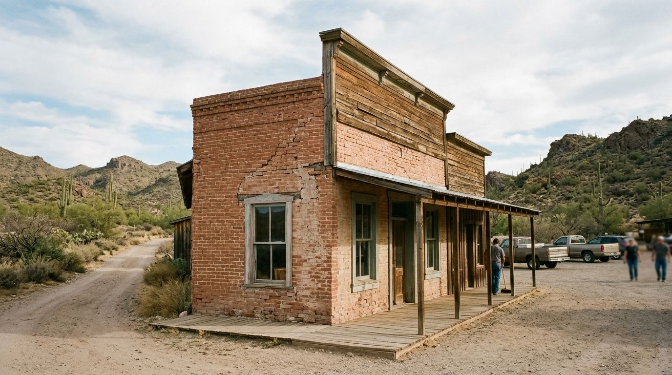 Historic town housing and newer subdivision building in Florence, Arizona