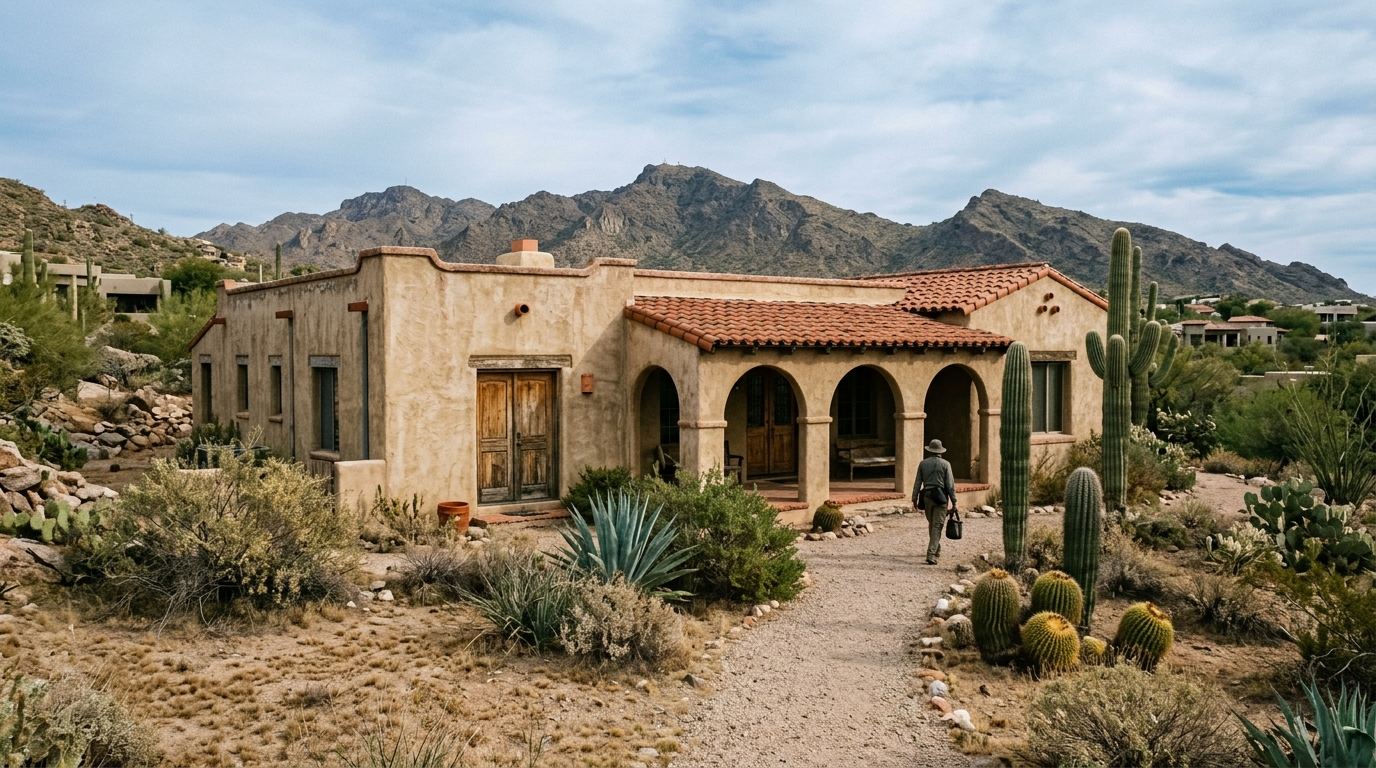 Historic pre-war bungalow street with mature trees in central Phoenix