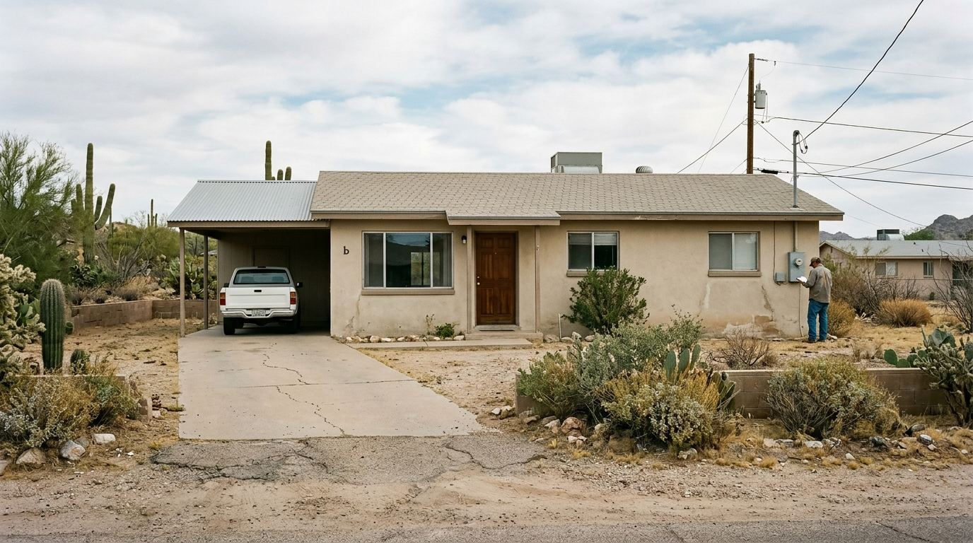 Small older community single-story housing in Cashion, Arizona