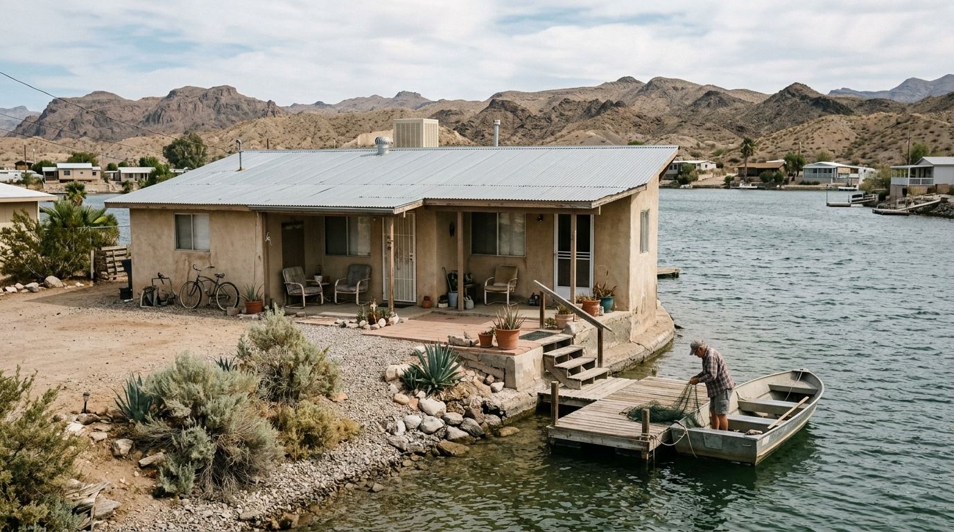 Hillside residential housing above the Colorado River in Lake Havasu City, Arizona