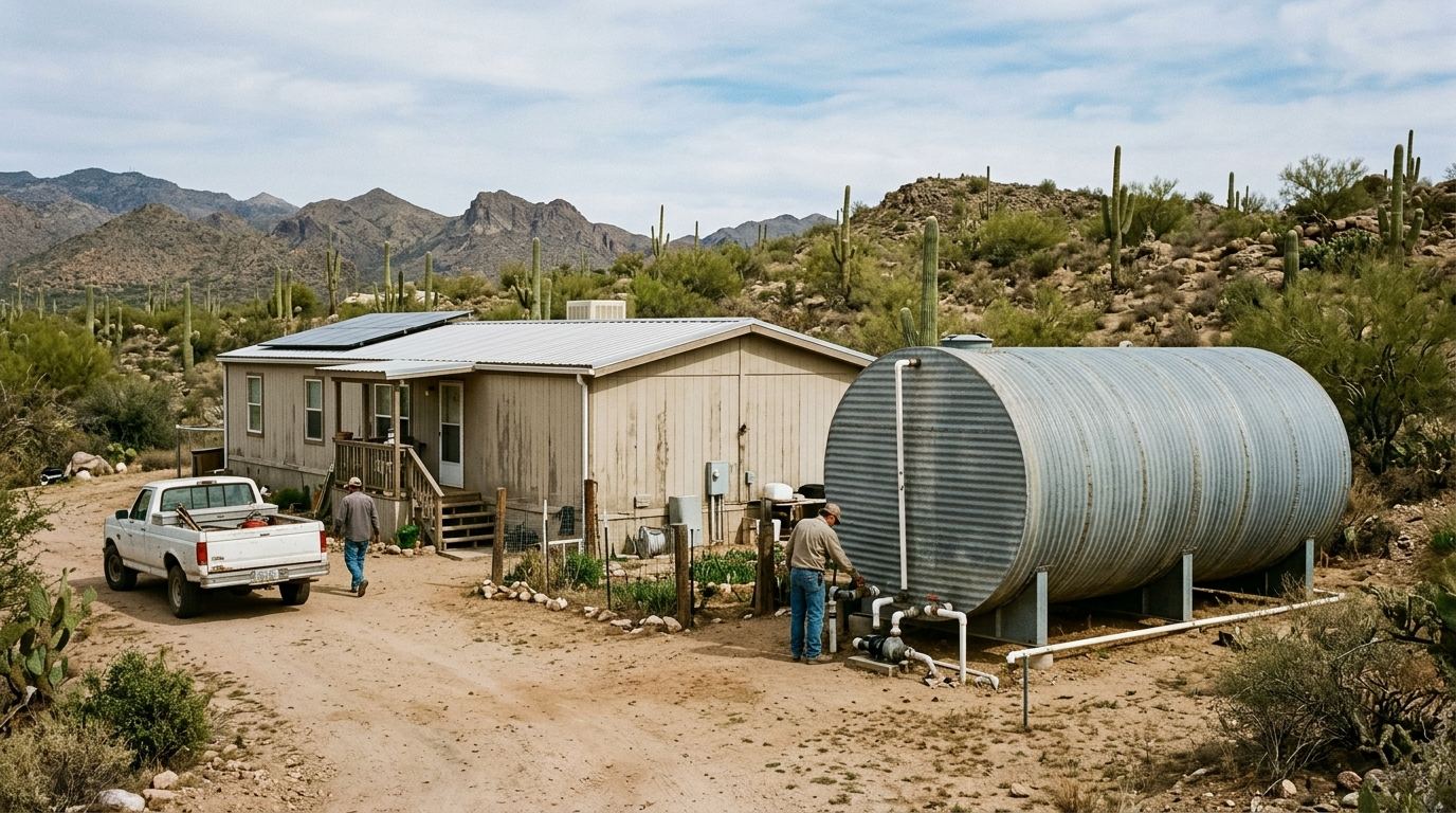 Remote high desert acreage property with a water storage tank near Dolan Springs, Arizona