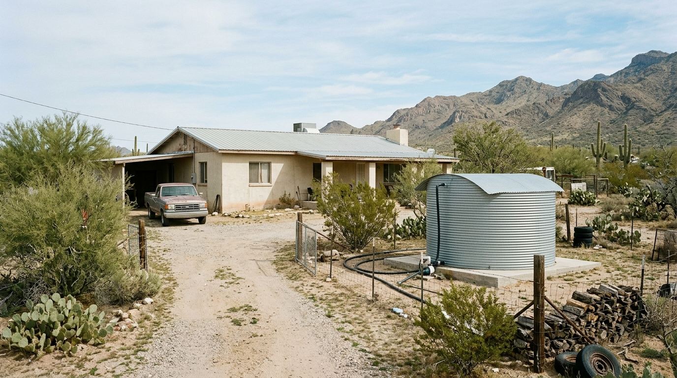 Remote desert acreage property with a storage tank near Bouse, Arizona