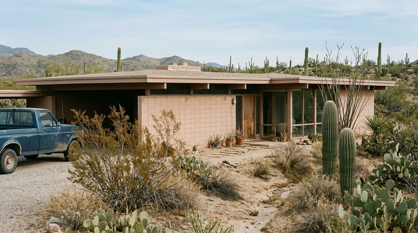 Midtown Tucson single-story ranch housing with mature desert landscaping