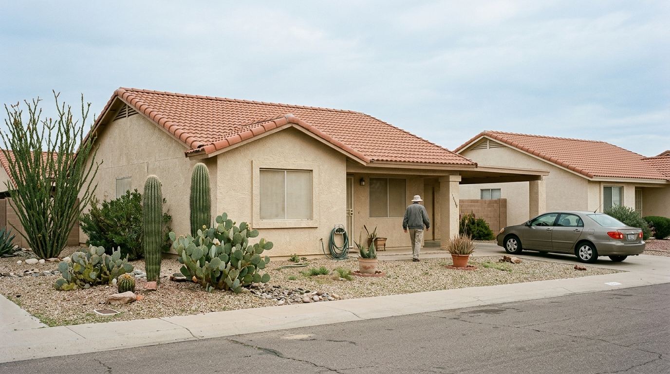 Original 1960s and 1970s single-story retirement community housing in Sun City, Arizona