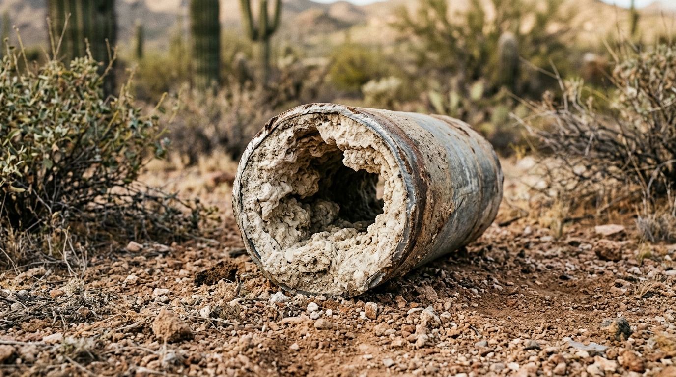Cutaway of an Arizona supply pipe narrowed by heavy mineral scale