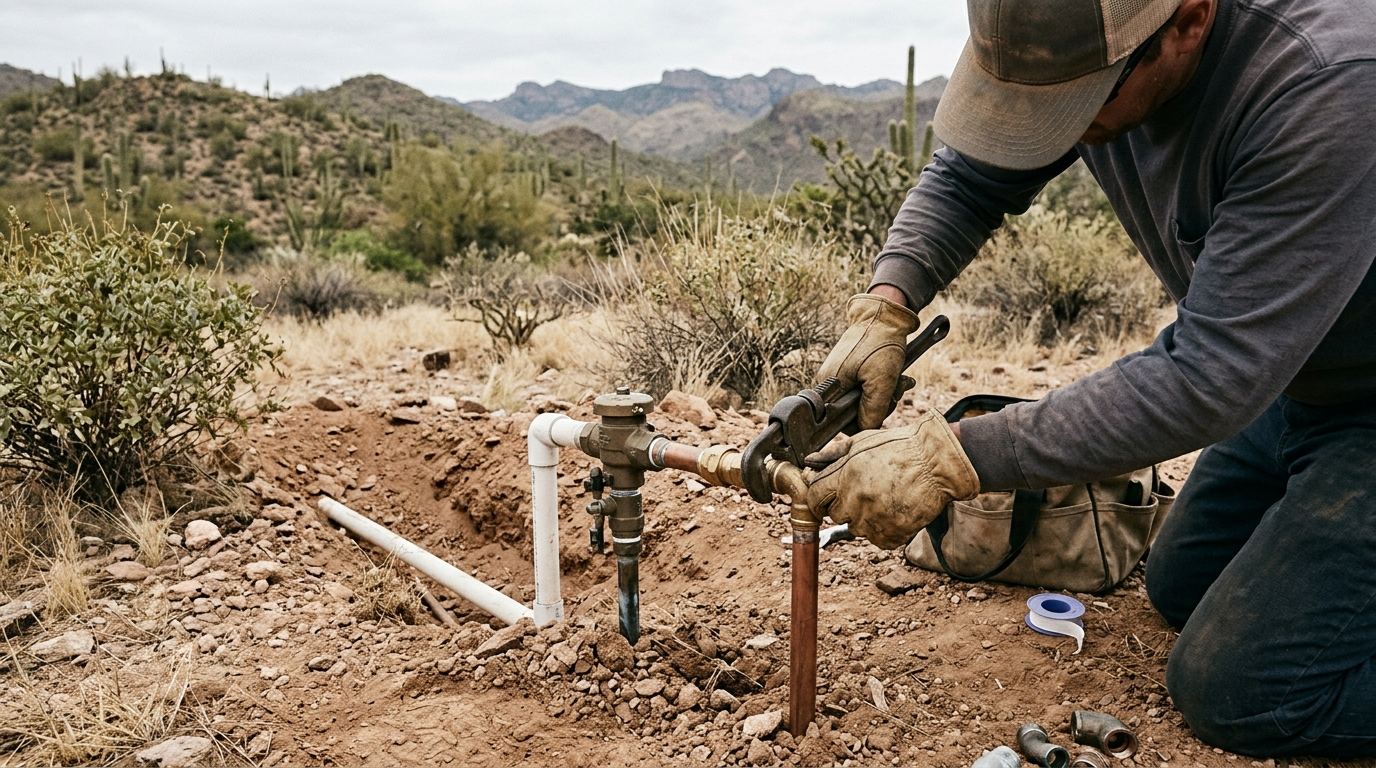 Outdoor and irrigation plumbing at an Arizona home