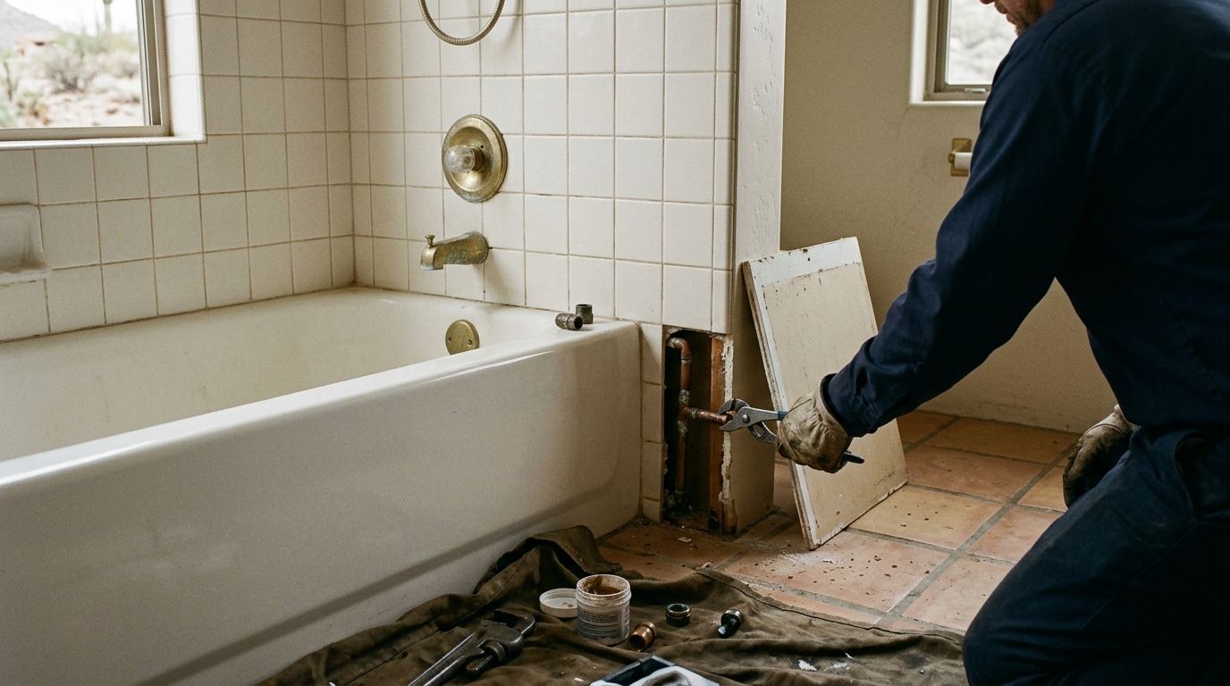 Shower and bathtub plumbing at an Arizona home